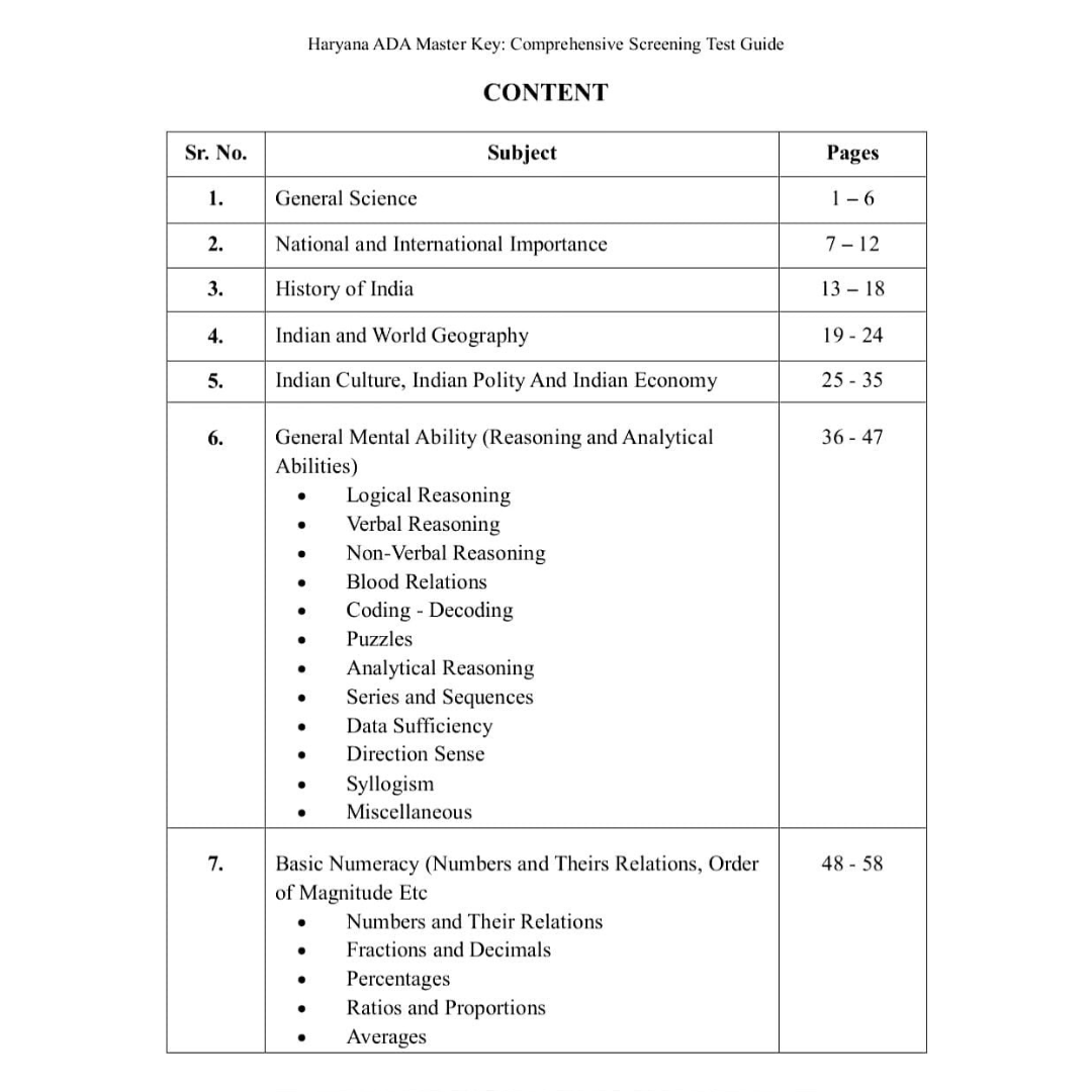 Haryana ADA Masterkey - Comprehensive Screening Test Guide