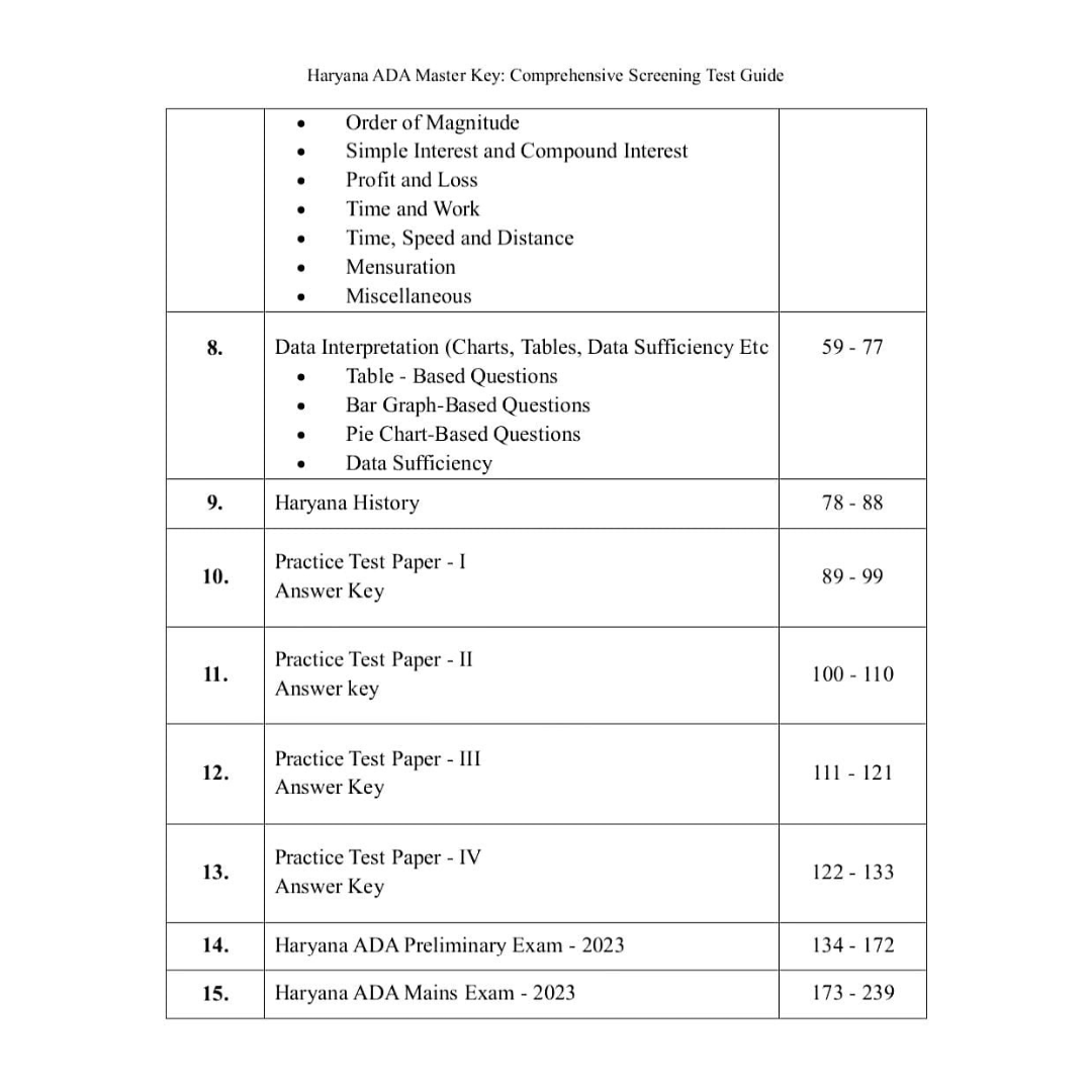 Haryana ADA Masterkey - Comprehensive Screening Test Guide